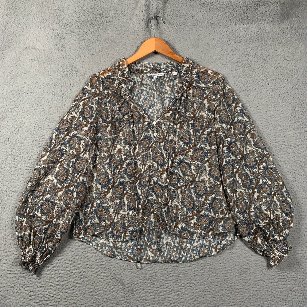 Veronica Beard Hickey Paisley Blouse Women's 8 Dove Multi Silk Blend Boho Ruffle